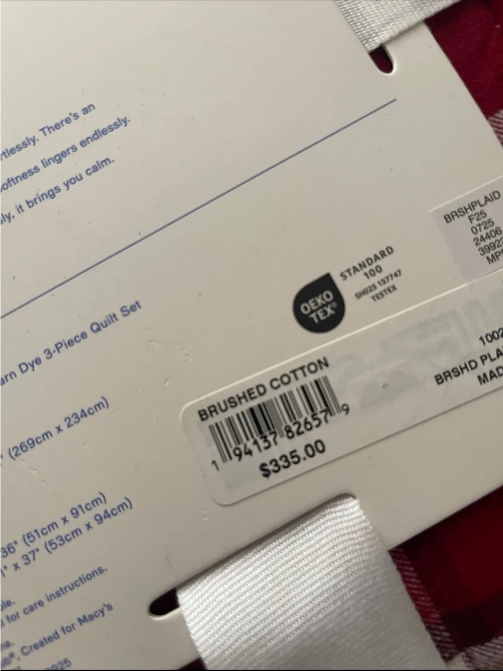 NWT charter club brushed cotton plaid 3-pc quilt set red king MSRP $335
